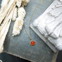 VIIART。雙生子。紅瑪瑙貝殼古著金項鍊|鎖骨鏈雙面兩用三角糖塔