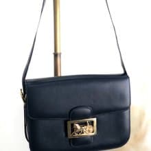 【 日本直送　名牌中古包 】CELINE セリーヌ ショルダーバッグ ネイビー ホースキャリッジ レザー vintage ヴィンテージ オールド 8fttsw