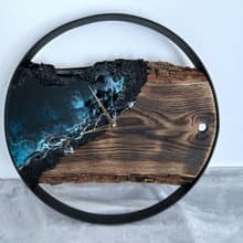 Loft wood Beach wall clock, resin ocean clock with sea shell 壁飾 掛鐘 藍染 女 禮物 入厝禮物