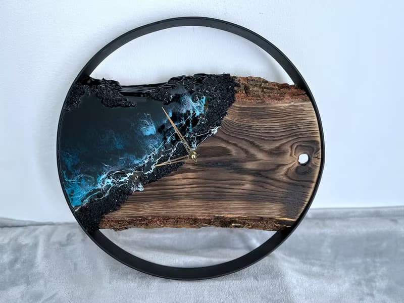 Loft wood Beach wall clock, resin ocean clock with sea shell 壁飾 掛鐘 藍染 女 禮物 入厝禮物