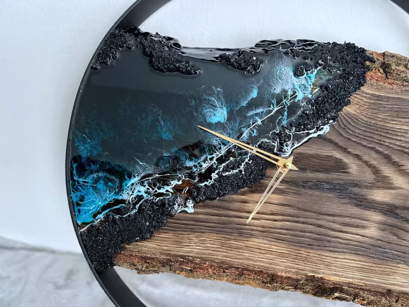 Loft wood Beach wall clock, resin ocean clock with sea shell 壁飾 掛鐘 藍染 女 禮物 入厝禮物