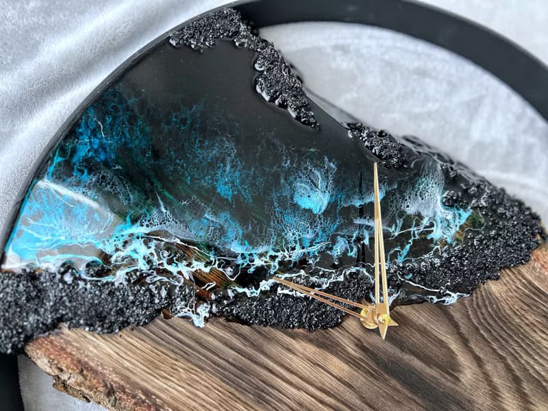 Loft wood Beach wall clock, resin ocean clock with sea shell 壁飾 掛鐘 藍染 女 禮物 入厝禮物