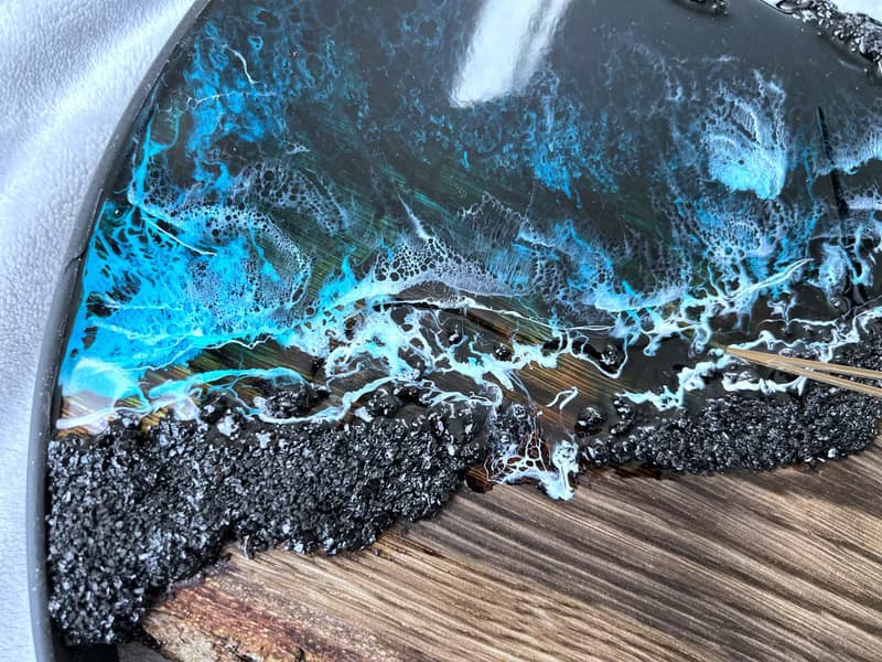 Loft wood Beach wall clock, resin ocean clock with sea shell 壁飾 掛鐘 藍染 女 禮物 入厝禮物