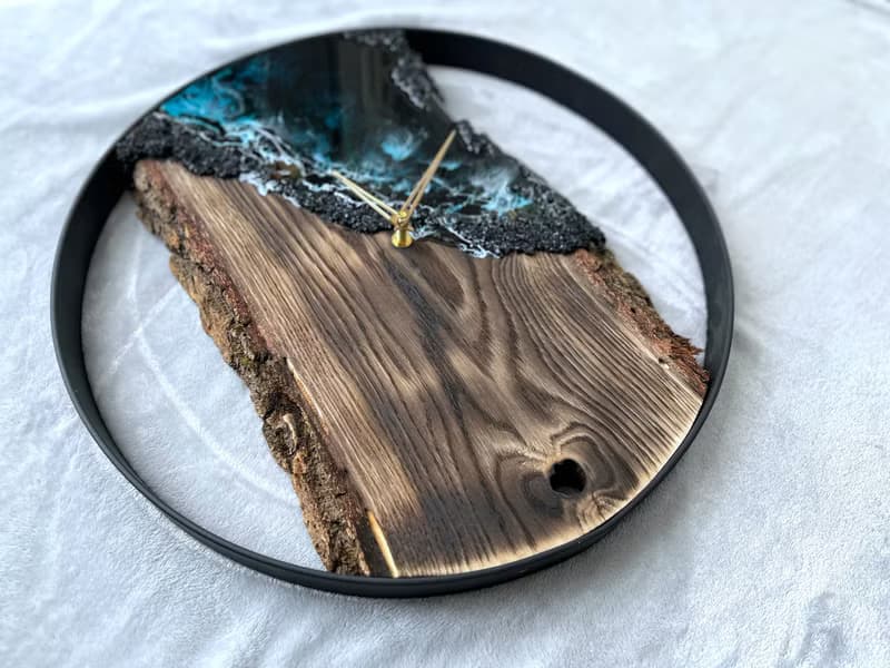Loft wood Beach wall clock, resin ocean clock with sea shell 壁飾 掛鐘 藍染 女 禮物 入厝禮物