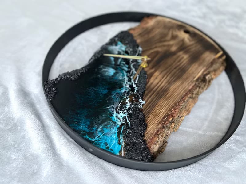 Loft wood Beach wall clock, resin ocean clock with sea shell 壁飾 掛鐘 藍染 女 禮物 入厝禮物