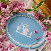 英國骨瓷Wedgwood jasper 藍色碧玉浮雕愛神丘比特托盤 飾品盤