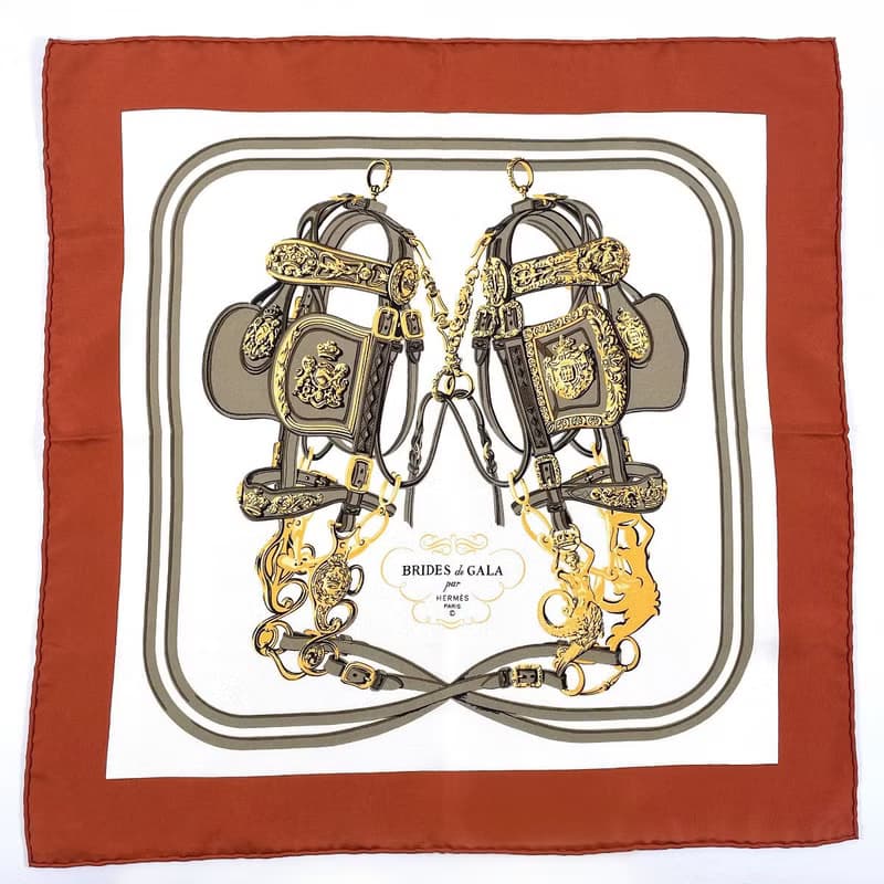 【日本直送 中古美品】エルメス HERMES カレ 45 プチカレ スカーフ 正方形 BRIDES de GARA ブリッド ドゥ ガラ シルク100%