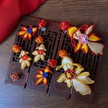 (細工布花 x 中國風) 花紐/盤扣 小金魚 耳環/耳夾