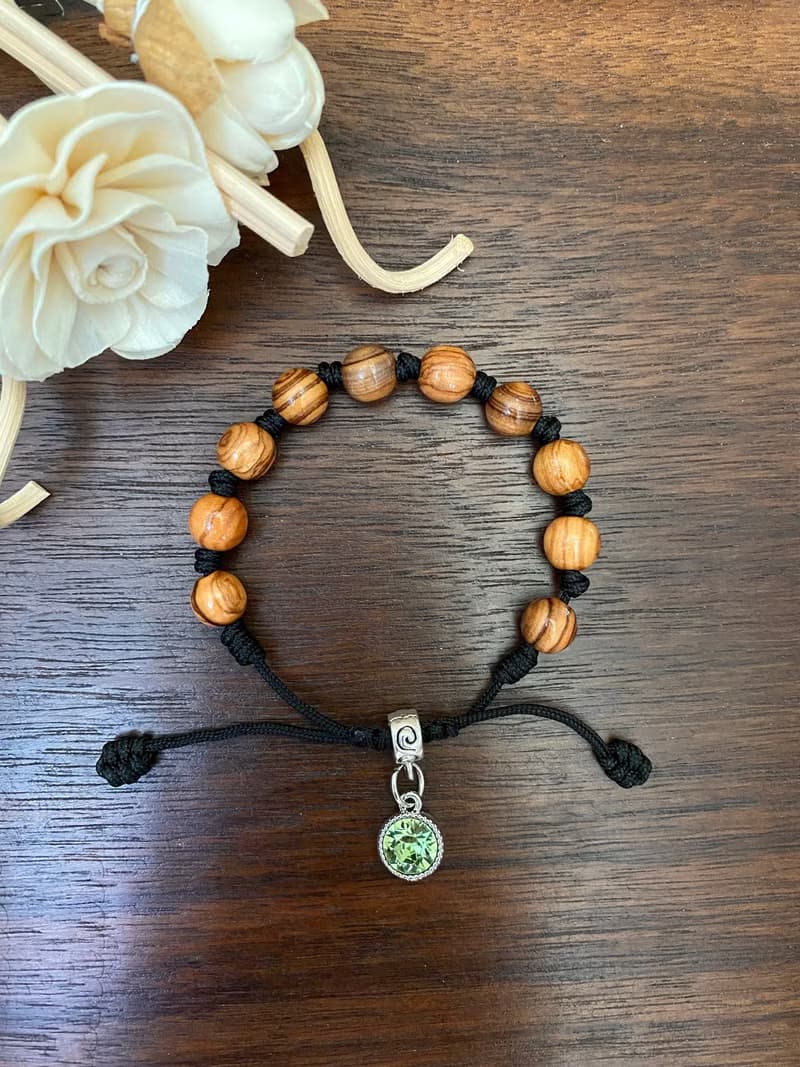 八月 生日石 施華洛世奇水晶手鍊 橄欖木珠 幸運石 8250898-8