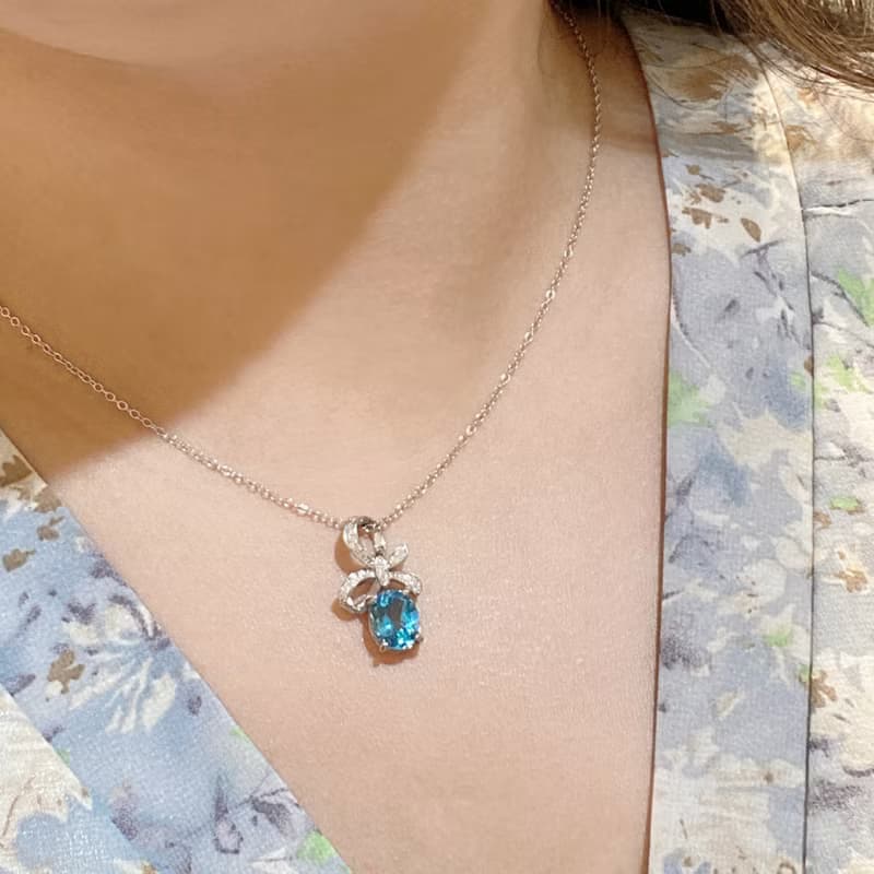 拓帕石 11月生日石 夏天 純銀項鍊 優雅蝴蝶結