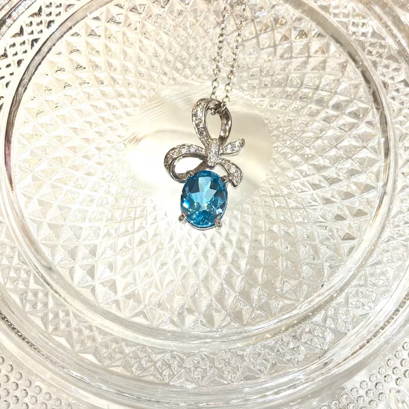 拓帕石 11月生日石 夏天 純銀項鍊 優雅蝴蝶結