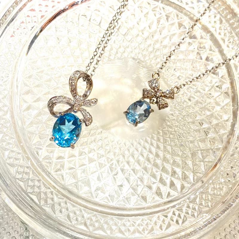 拓帕石 11月生日石 夏天 純銀項鍊 優雅蝴蝶結