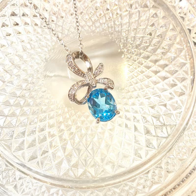 拓帕石 11月生日石 夏天 純銀項鍊 優雅蝴蝶結