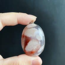 牛血紅水中花 S925銀鑲 櫻花瑪瑙 吊墜 項鍊 意境炸花原礦藝術品