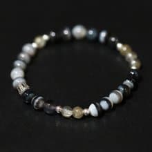 Night Edge Black Agate Labradorite Silver Bracelet Unisex
