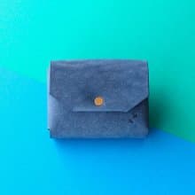 カピバラデザインのコンパクト財布　ブルー×ターコイズ   皮夾 牛皮 皮革 錢包 銀包 手作