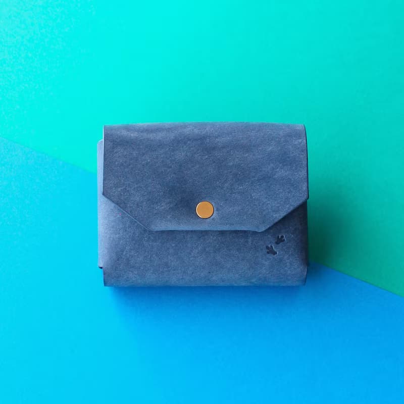 カピバラデザインのコンパクト財布　ブルー×ターコイズ   皮夾 牛皮 皮革 錢包 銀包 手作