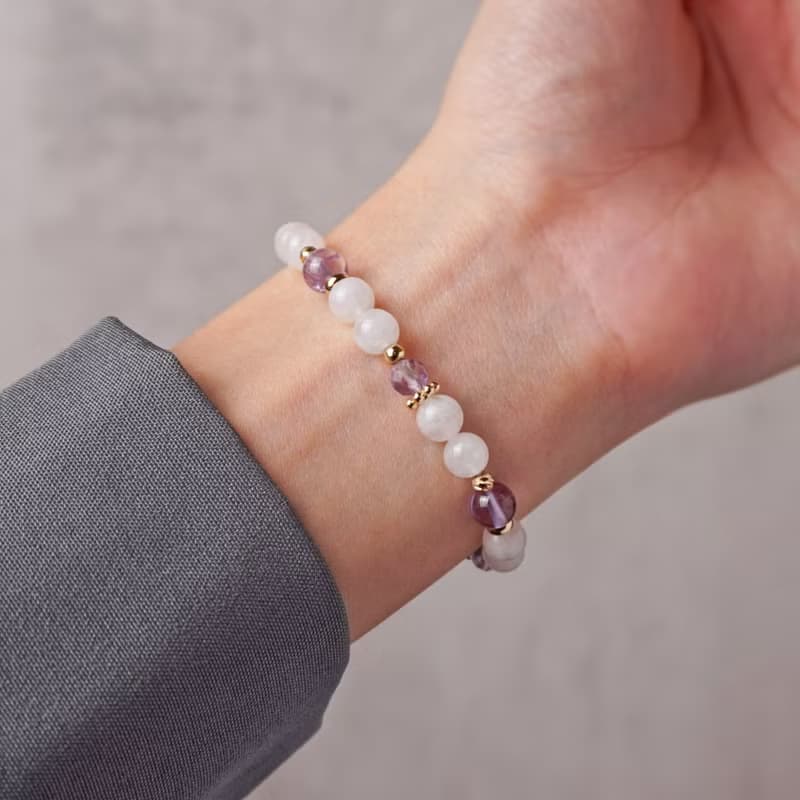 輕設計系列 // 月光石紫水晶 手鍊 // 內在療癒 桃花 智慧 洞察