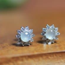 冰種翡翠耳釘耳環耳飾 鑲嵌s925銀  蛋面國風新中式設計