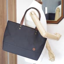 レザーハンドル帆布 (Ziptop) トートバッグ A4横長  ブラック