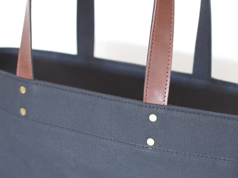 レザーハンドル帆布 (Ziptop) トートバッグ A4横長  ブラック