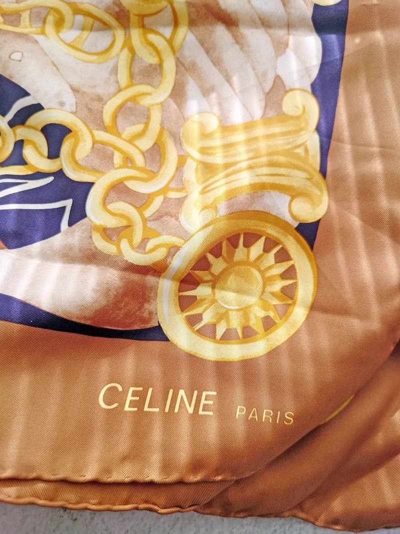 中古品連盒 CELINE 凱旋門鏈條絲巾頸巾圍巾領巾圍脖披肩蓋毯毛毯