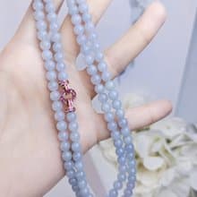 財水|夢幻馬卡龍藍|天然緬甸A貨翡翠細糯藍珠串長串項鍊
