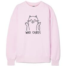 Who Cares Cat #2 中性大學T 刷毛 淺粉 狗貓毛小孩聖誕交換禮物