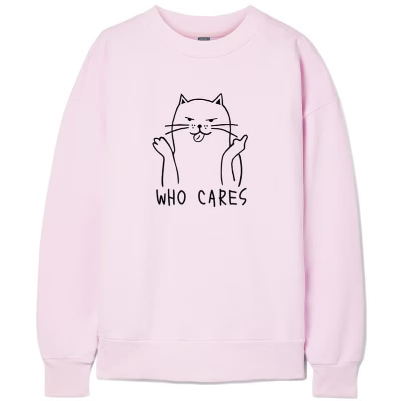 Who Cares Cat #2 中性大學T 刷毛 淺粉 狗貓毛小孩聖誕交換禮物