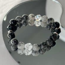 黑銀曜石 黑髮晶 白水晶 天然水晶手鍊/ 驅邪擋煞 防小人