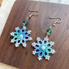 雪花漸變藍色耳環 Tatting earrings 耳針 耳鈎 耳環 梭織 禮物