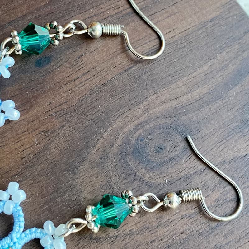 雪花漸變藍色耳環 Tatting earrings 耳針 耳鈎 耳環 梭織 禮物