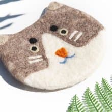 情人節禮物 聖誕交換禮物 森林系羊毛氈杯墊 動物杯墊-貓咪吸水墊