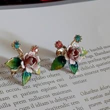 vintage jewelry  花卉琺瑯萊茵夾式耳環