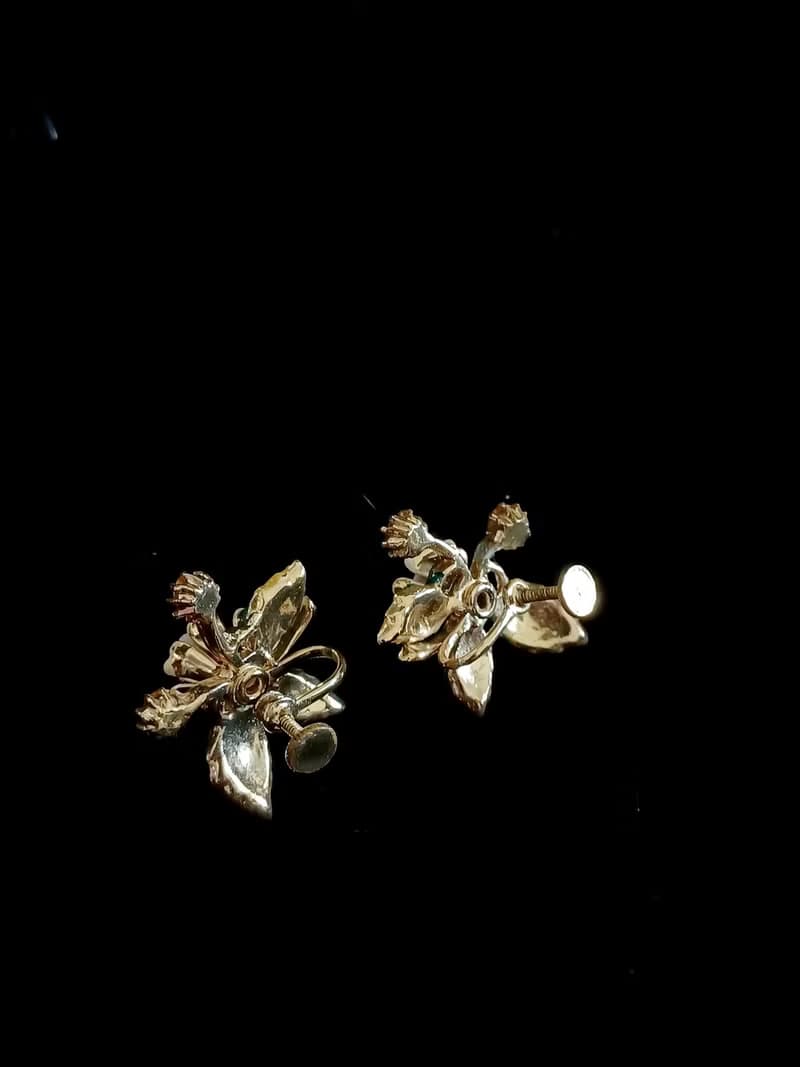 vintage jewelry  花卉琺瑯萊茵夾式耳環