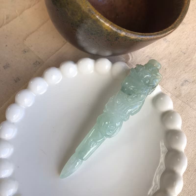 冰膠晴水飄花龍筆 |天然緬甸玉A貨翡翠