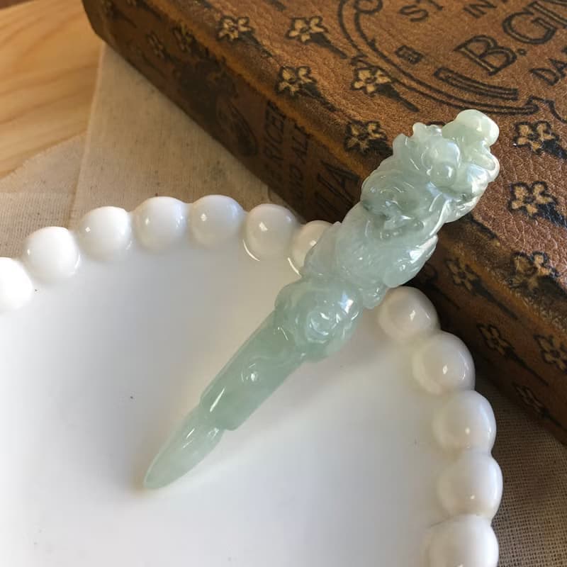 冰膠晴水飄花龍筆 |天然緬甸玉A貨翡翠