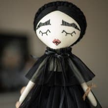 Handmade rag doll with black hair / Interior nursery decor / Custom art doll