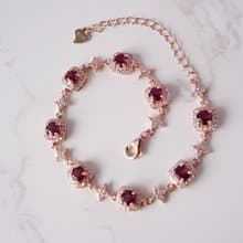 Natural Rhodolite Garnet Bracelet Sterling Silver 925 With Rosegold Plated.