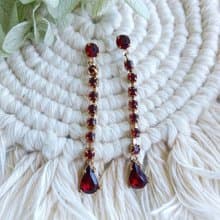 Vintage Jewelry 西洋古董飾品 AVON 垂墜 優雅紅鑽  針式耳環
