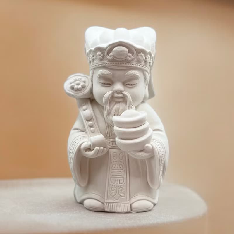 文青簡約風 淨念吉祥之財神爺/土地公 原木底座系列 搭配永生花瓶