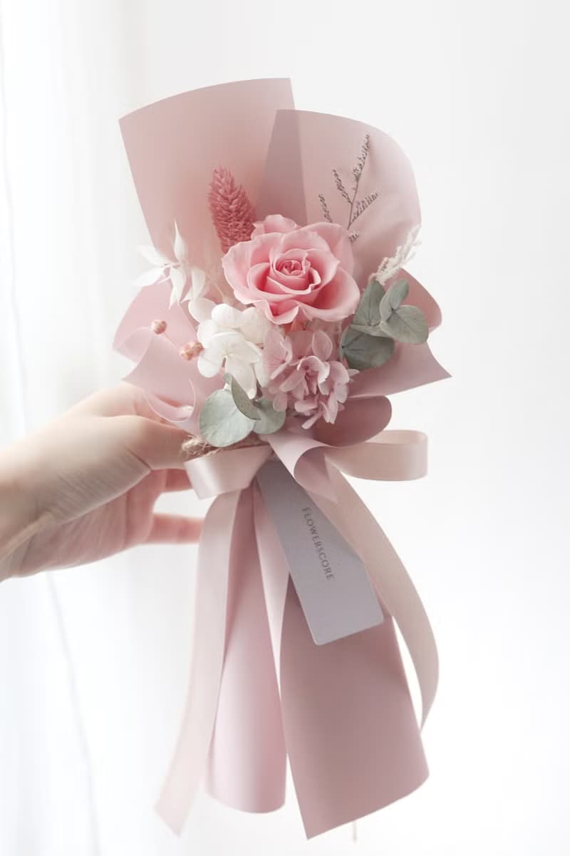 永生玫瑰單支花束 粉色系