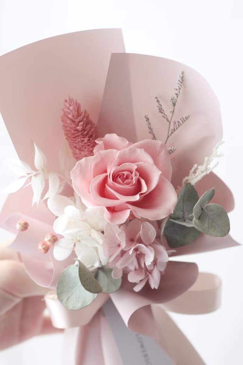 永生玫瑰單支花束 粉色系