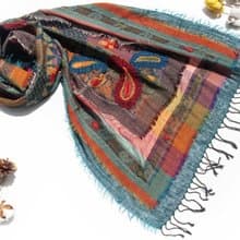 喀什米爾Cashmere/水煮羊毛披肩/針織圍巾/刺繡圍巾/羊絨披巾-花