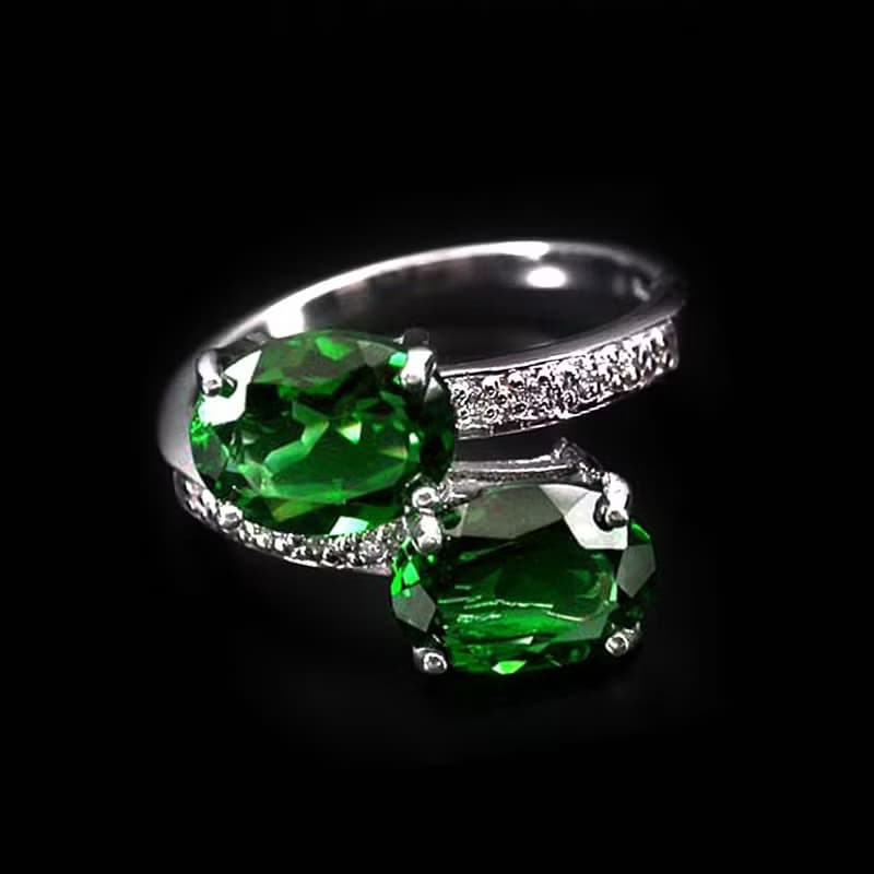 8 x 6 mm 2 pcsnatural green topaz ring silver sterling 925 size 7.0 free resize
