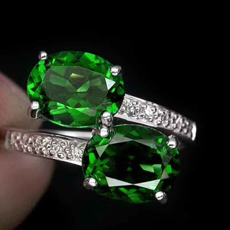8 x 6 mm 2 pcsnatural green topaz ring silver sterling 925 size 7.0 free resize