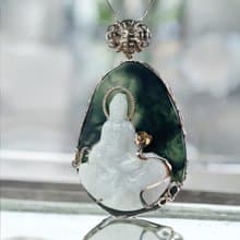 白翡翡翠自在觀音菩薩項鍊 925純銀 | 天然緬甸玉翡翠A貨 |  送禮
