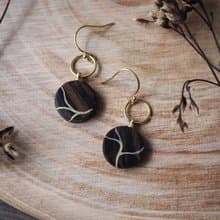 手工胡桃木耳環-圓月系列3