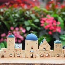 手繪地中海小屋11件組-小圓頂教堂/深藍x1+小房子x7+迷你小樓梯x3