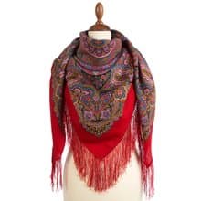 Pavlovo Posad Russian Shawl 100% Wool Scarf 125x125 cm Wrap Silk Fringe 1903-5